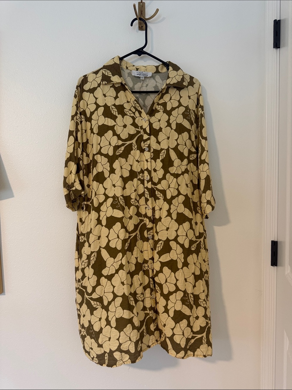 Simply Sisters Olive Green Floral Button-Front Shirt Dress